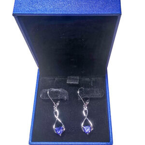 Jo Wisdom New 925 sterling CZ tanzanite heart infinity drop earrings